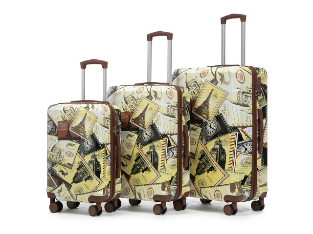 20'/24'/28' 3 pcs/set in PC Spinner Wheel Luggage, Carry on Suitcase, With Printed pattern and Combination Lock (City Stamps)