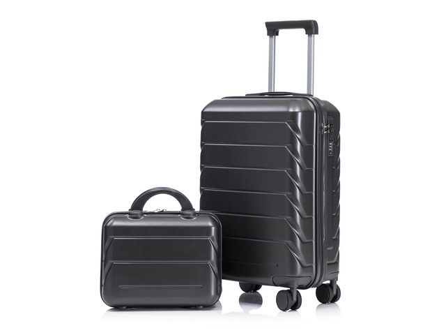 14'/20' 2 pcs/set in ABS Spinner Wheel Luggage, with Combination Lock,14' Cosmetic Case (Dark Gray)