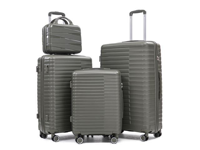14'/20'/24'/28' 4 pcs/set in PP Spinner Wheel Luggage, Carry on Suitcase, Iron Pull Rod, Combination Password Lock, 14' Cosmetic Case (Green)