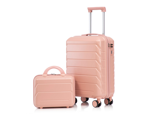 14'/20' 2 pcs/set in ABS Spinner Wheel Luggage, with Combination Lock,14' Cosmetic Case (Pink)