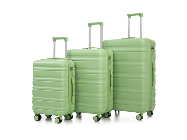 20'/24'/28' 3 pcs/set in ABS Spinner Wheel Luggage, Carry on Suitcase, Matching Color, Combination Lock (Green)