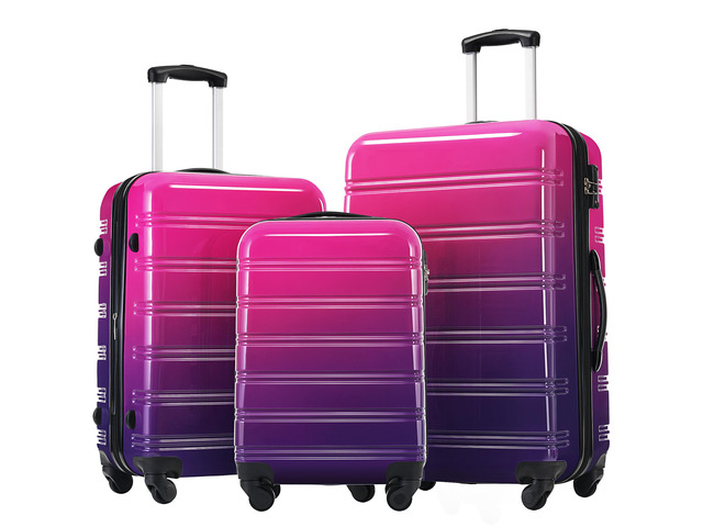 Hardshell Luggage Sets 3 Piece Gradient Color Expandable Suitcase with Spinner Wheels and TSA Lock Lightweight 20' 24' 28' Available,Purple and Pink