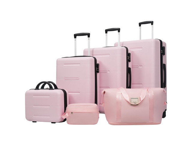 6 Piece Luggage Set,Lightweight Hardshell Suitcase with Double Spinner Wheels Handle Password Lock,14 IN Cosmetic Case 20/24/28 IN Luggages with...