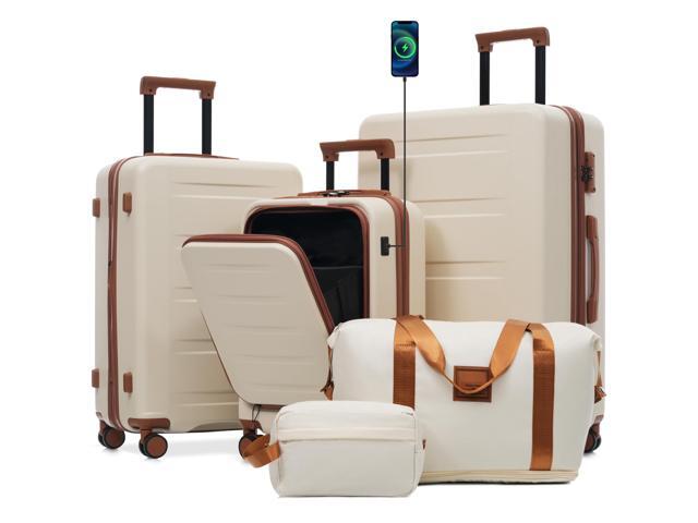 Luggage Sets 5 Piece with Front Opening, Hardside Expandable Carry On Suitcase Set with Double Spinner Wheel, Lightweight Travel Luggage with USB...