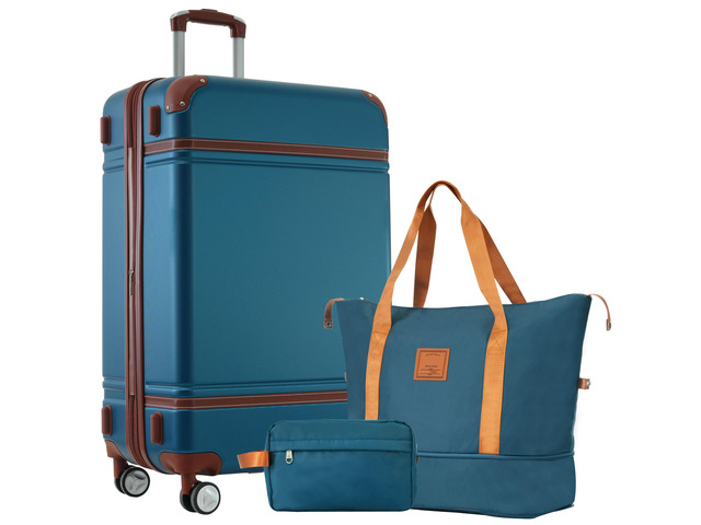 Hardshell Luggage Sets with Bags Lightweight Suitcase Double Spinner Wheels with TSA Lock,Single Vintage Luggage 28 IN,Blue