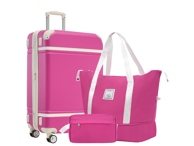 Hardshell Luggage Sets with Bags Lightweight Suitcase Double Spinner Wheels with TSA Lock,Single Vintage Luggage 24 IN,Pink