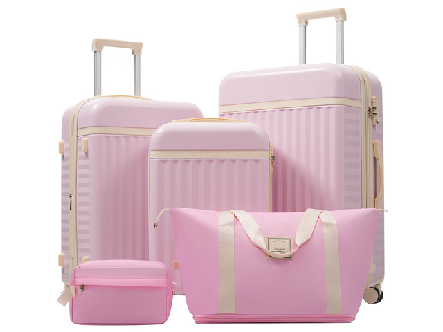 Luggage Set 5 Piece, Hardside Carry on Suitcase, Expandable Luggage with Travel Bags Spinner Wheels TSA Lock