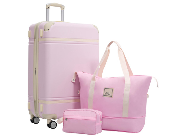 Hardshell Luggage Sets with Bags Lightweight Suitcase Double Spinner Wheels with TSA Lock,Single Vintage Luggage 28 IN,Light Pink