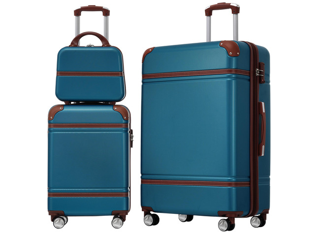 Hardshell Luggage Sets 3 Pieces 20'+28' Luggages and Cosmetic Case Spinner Suitcase with TSA Lock Lightweight,Blue