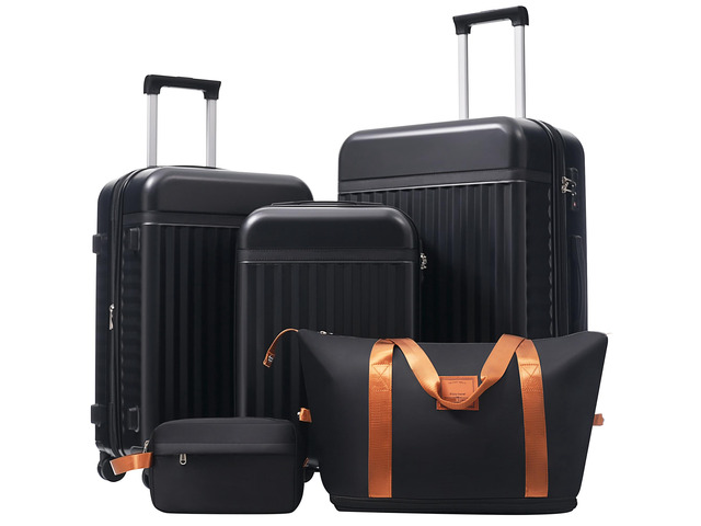 Luggage Set 5 Piece, Hardside Carry on Suitcase, Expandable Luggage with Travel Bags Spinner Wheels TSA Lock