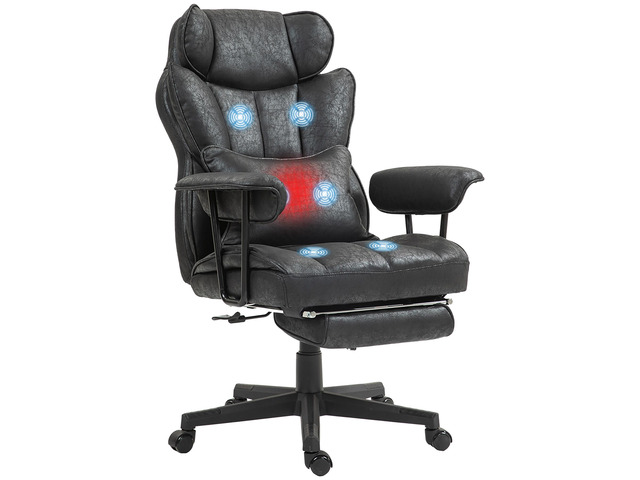 Massage Executive Office Chair with 6 Vibration Points, 400LBS Heated Big and Tall Office Chair with Foot Rest and Lumbar Support, Microfiber...