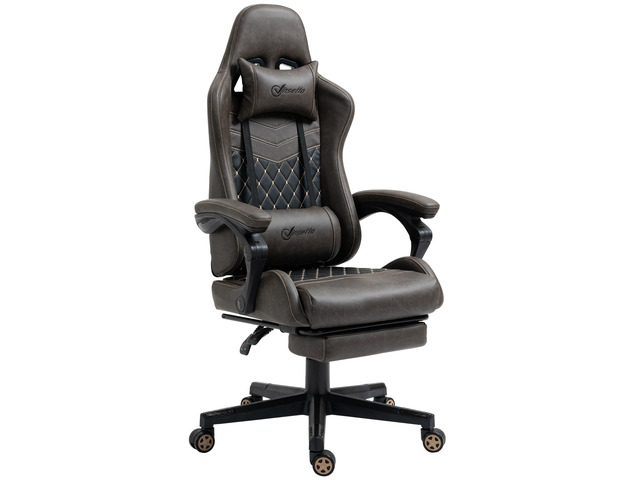 Racing Gaming Chair Diamond PU Leather Office Gamer Chair High Back Swivel Recliner with Footrest, Lumbar Support, Adjustable Height, Brown