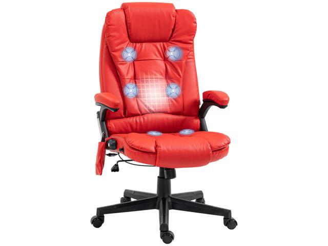 High Back Vibration Massage Office Chair with 6 Vibration Points, Heated Reclining PU Leather Computer Chair with Armrest and Remote, Red