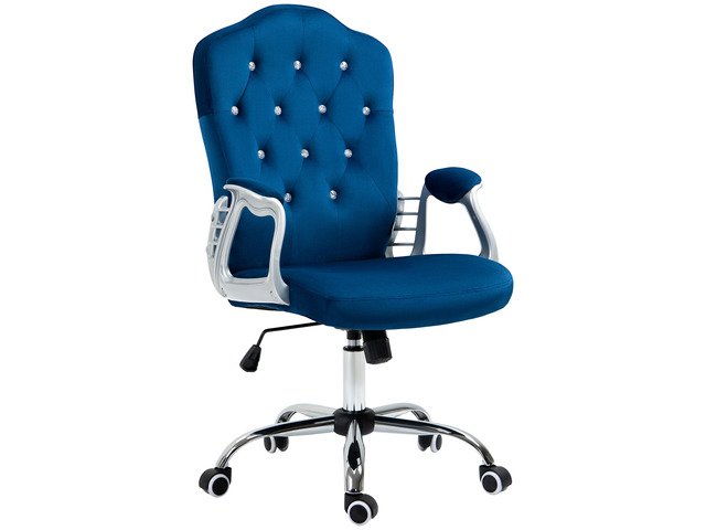 Home Office Chair, Velvet Computer Chair, Button Tufted Desk Chair with Swivel Wheels, Adjustable Height, and Tilt Function, Blue