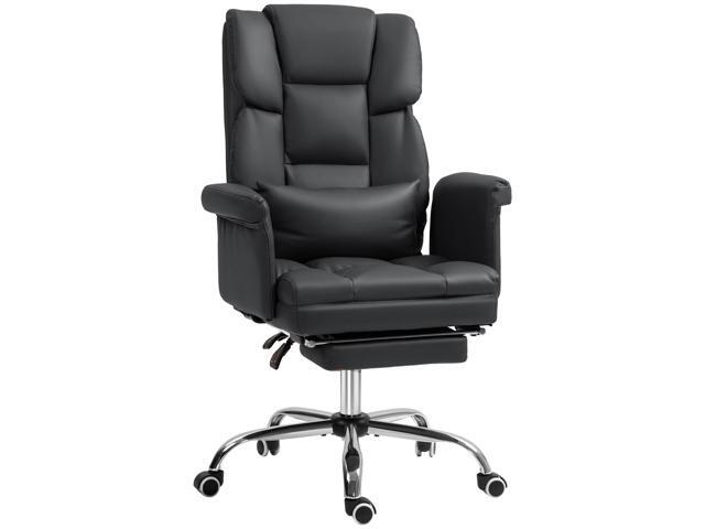 Executive Office Chair, PU Leather Ergonomic Office Desk Chair, Reclining and Swivel Chair with Footrest and Lumbar Support, Black