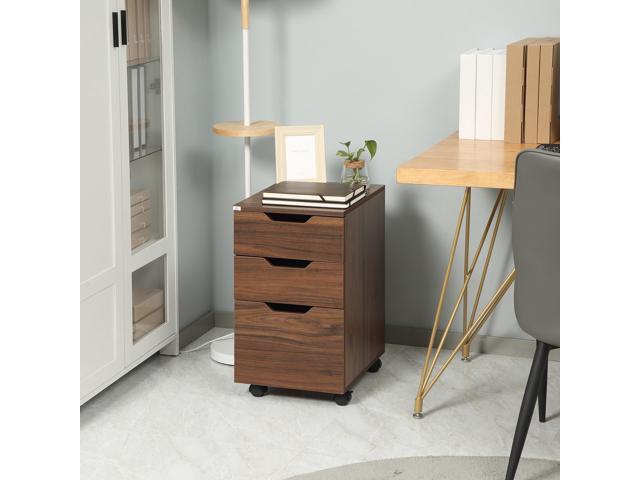 3 Drawer Office Storage Cabinet, Under Desk Cabinet with Wheels, Brown Wood Grain