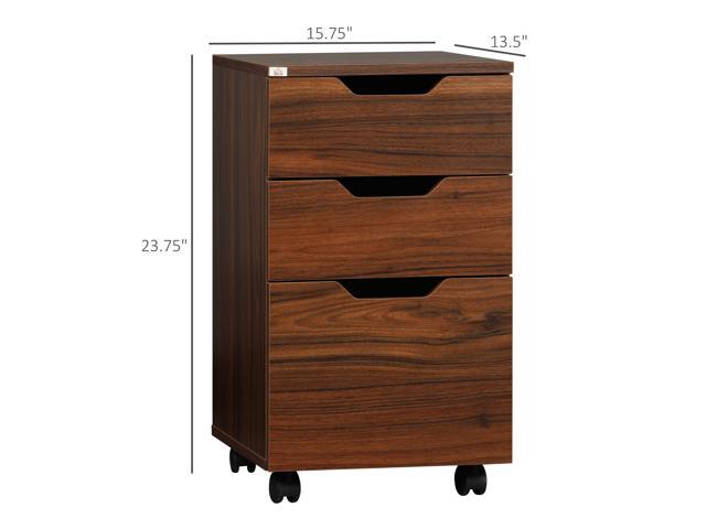 3 Drawer Office Storage Cabinet, Under Desk Cabinet with Wheels, Brown Wood Grain
