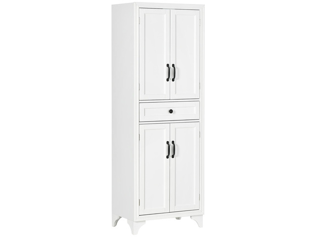 67' Tall Freestanding Kitchen Pantry Cabinet, 4-Door Storage Cabinet with Drawer and Adjustable Shelves for Dining Room, White