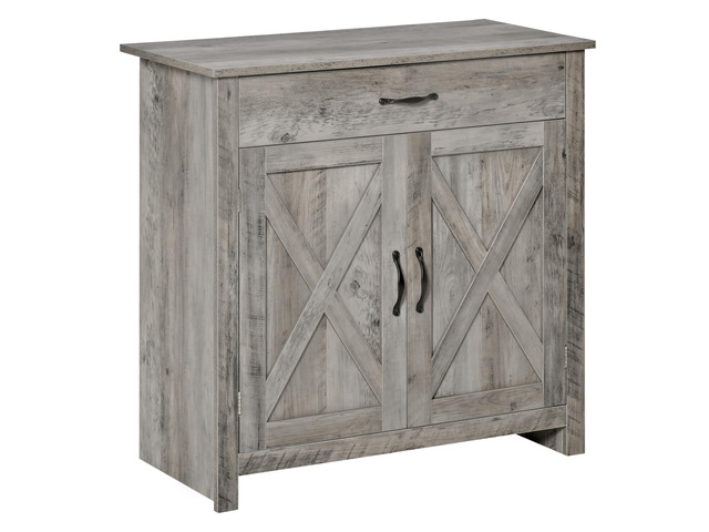 Farmhouse Sideboard Buffet Cabinet, Barn Door Style Kitchen Cabinet, 32' Accent cabinet for Kitchen, Living Room or Entryway, Gray Wash