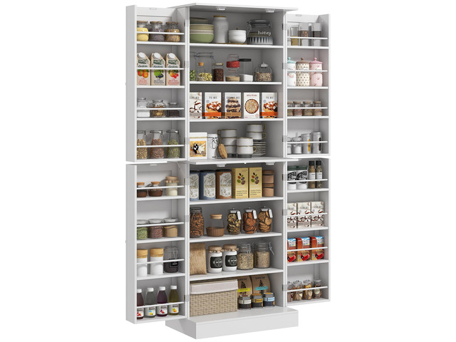 65' Kitchen Pantry Cabinet, Modern Storage Cabinet with Doors and Shelves, Freestanding Cupboard for Dining Room, White