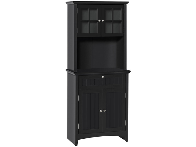 Elegant Buffet with Hutch, Kitchen Pantry Storage Cabinet with Framed Glass Door Drawer and Microwave Space, Black