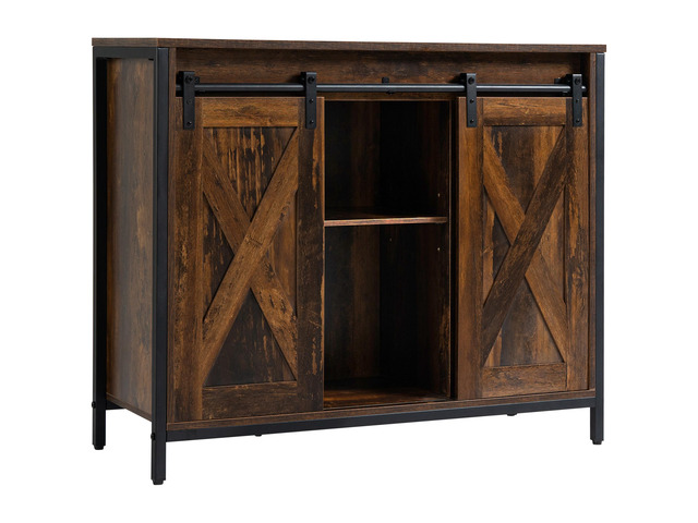 Industrial Sideboard Buffet Cabinet, Coffee Bar Cabinet, Kitchen Cabinet with Sliding Barn Doors, Storage Cabinets and Adjustable Shelves for...