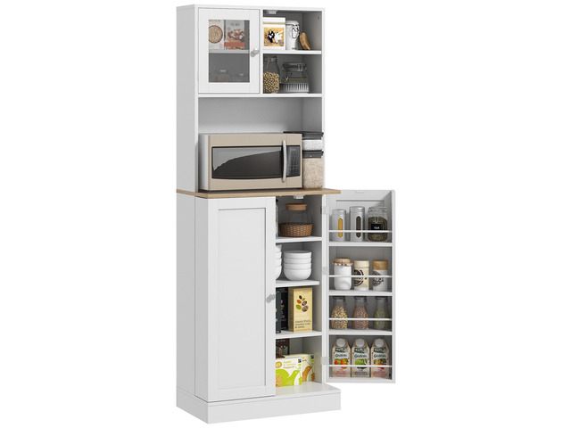 66.5' Pantry Cabinet with Microwave Stand, Freestanding Kitchen Storage Cabinet with Hutch, 8 Door Shelves, Adjustable Shelves, Food Pantry Cabinet...