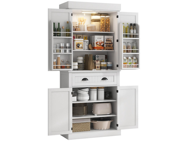 71' Kitchen Pantry Cabinet with Motion Sensor Light, Tall Storage Cabinet with 6 Door Shelves, a Drawer & 4 Adjustable Shelves, for Living Room,...