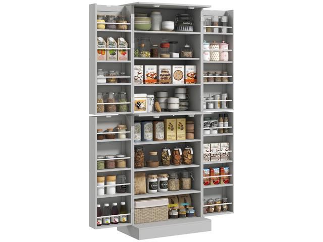 65' Kitchen Pantry Cabinet, Modern Storage Cabinet with Doors and Shelves, Freestanding Cupboard for Dining Room, Gray