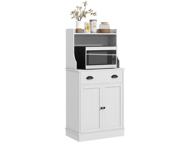 Microwave Cabinet with Storage Drawer, Double Door Cabinet and Adjustable Shelf, Buffet with Hutch and Cable Hole, Storage Cabinet for Kitchen,...