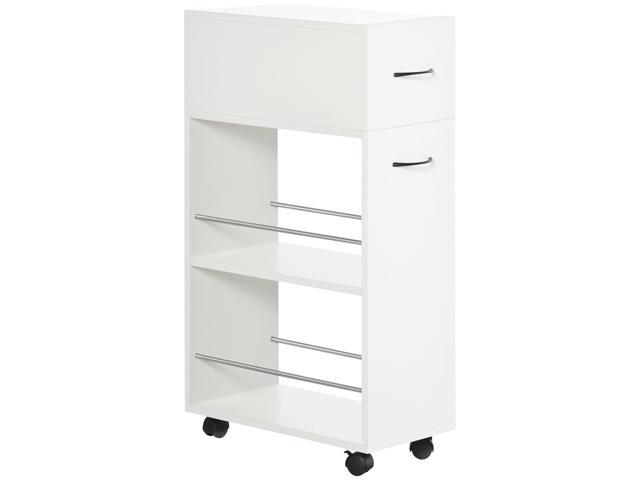 3- tier Slim Storage Cart, Rolling Narrow Kitchen Cart on Wheels for Small Place, Slide Out Side Utility Cart for Bathroom, Laundry