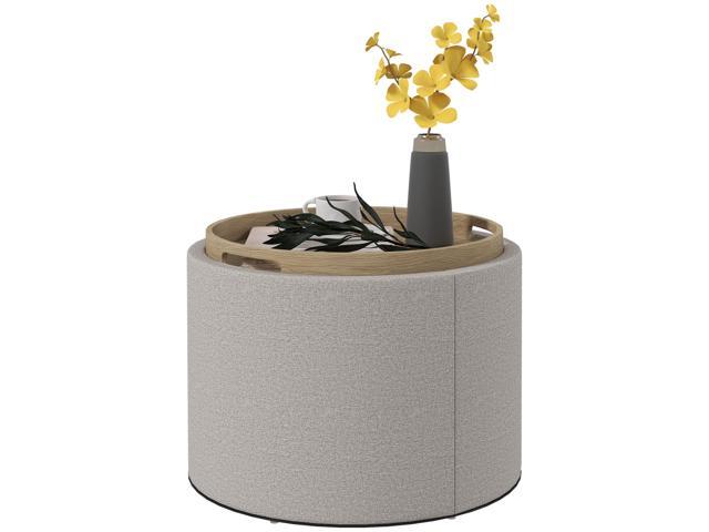 Round Storage Ottoman Coffee Table with Flip Top Tray, Gray