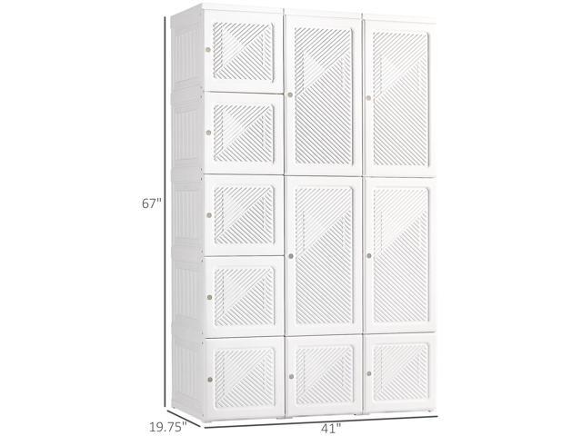 Portable Wardrobe Closet, Folding Bedroom Armoire, Clothes Storage Organizer with 11 Cube Compartments, Hanging Rod, Magnet Doors, White