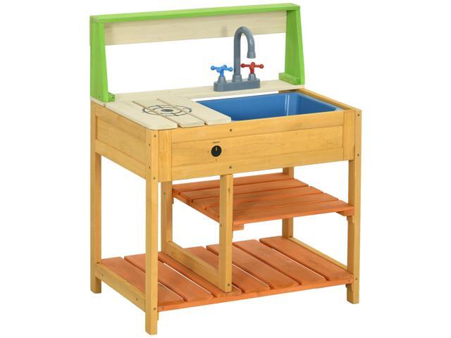 Mud Kitchen Outdoor Kitchen Playset for Kids Wooden with Realistic Play Kitchen Toys, Faucet and Sink, Storage Shelves, Gift for Girls and Boys...