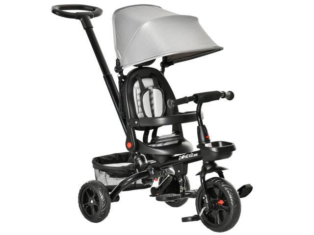 Baby Tricycle 4 In 1 Trike w/ Reversible Angle Adjustable Seat Removable Handle Canopy Handrail Belt Storage Footrest Brake Clutch for 1-5 Years...