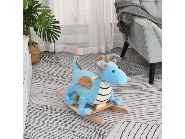 Kids Plush Ride-On Rocking Horse Toy Dinosaur Ride Rocking Chair with Realistic Sounds for18-36 Months, Blue