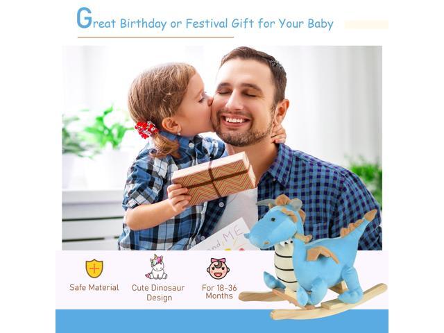 Kids Plush Ride-On Rocking Horse Toy Dinosaur Ride Rocking Chair with Realistic Sounds for18-36 Months, Blue