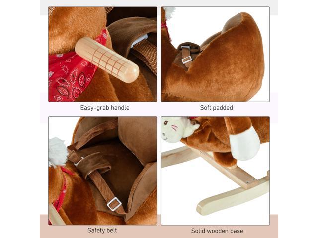 Kids Ride-On Rocking Horse Toy, Rocker with Lullaby Song, Hand Puppets & Soft Plush Fabric for Children 18-36 Months, Brown