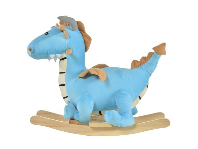 Kids Plush Ride-On Rocking Horse Toy Dinosaur Ride Rocking Chair with Realistic Sounds for18-36 Months, Blue