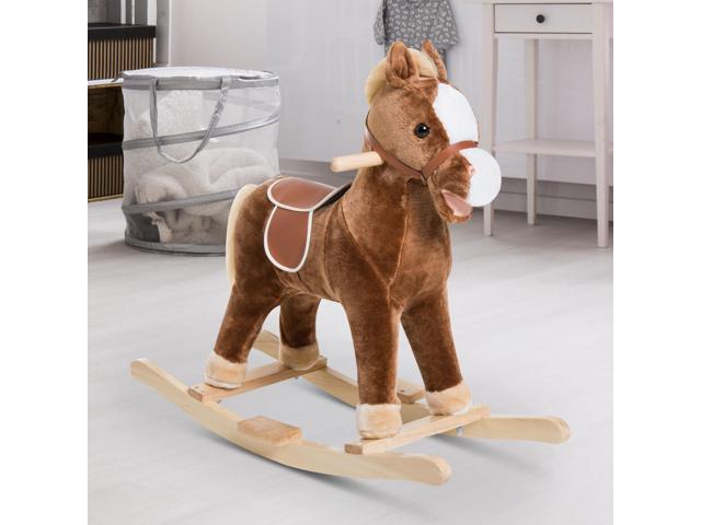 Kids Ride on Rocking Horse Toddler Plush Toy with Realistic Sounds for 3 Years Old Children - Brown