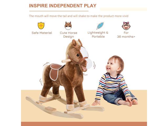 Kids Ride on Rocking Horse Toddler Plush Toy with Realistic Sounds for 3 Years Old Children - Brown
