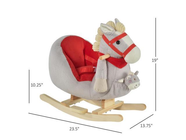 Kids Ride-On Rocking Horse Toy, Rocker with Lullaby Song, Hand Puppets & Soft Plush Fabric for Children 18-36 Months, Gray