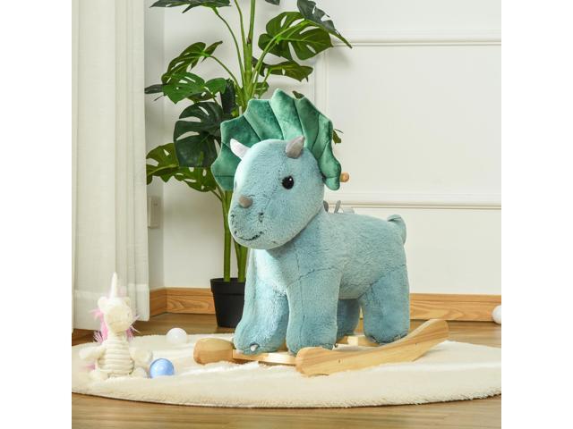 Kids Plush Ride-On Rocking Horse Triceratops-shaped Plush Toy Rocker with Realistic Sounds for Child 36-72 Months Dark Green
