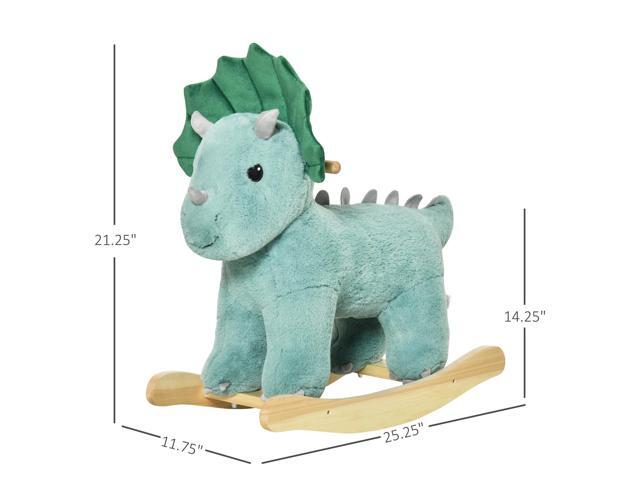 Kids Plush Ride-On Rocking Horse Triceratops-shaped Plush Toy Rocker with Realistic Sounds for Child 36-72 Months Dark Green