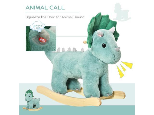 Kids Plush Ride-On Rocking Horse Triceratops-shaped Plush Toy Rocker with Realistic Sounds for Child 36-72 Months Dark Green