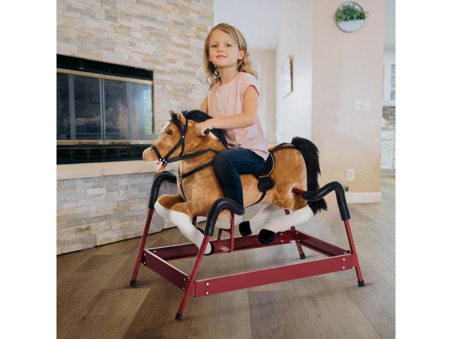 Durable Plush Toddlers Spring Rocking Horse, Bouncing Rocker Toy with Realistic Sounds