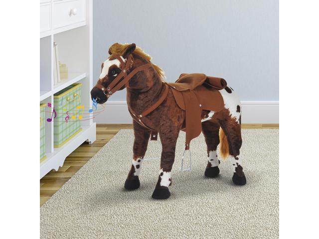 Sound-Making Ride On Horse for Toddlers 3-5, with Neighing and Galloping Sound, Stuffed Animal Horse Toy for Kids with Padding, Soft Feel, Brown