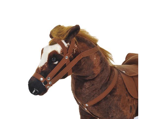 Sound-Making Ride On Horse for Toddlers 3-5, with Neighing and Galloping Sound, Stuffed Animal Horse Toy for Kids with Padding, Soft Feel, Brown