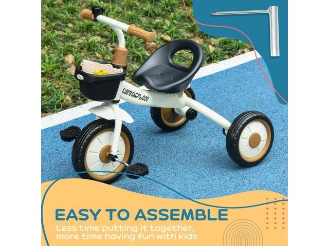 Kids Tricycle for Toddlers Age 2-5 with Adjustable Seat, Toddler Bike for Children with Basket, Bell, Handlebar Grips, White