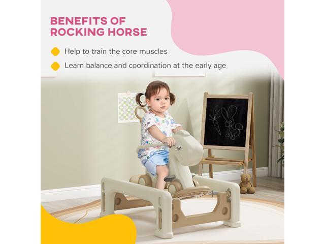 5 in 1 Rocking Horse for Toddlers Years 1-6, Kids Spring Ride on Horse Balance Bike with Detachable Balance Board, Push Handle & Footrest for Baby...